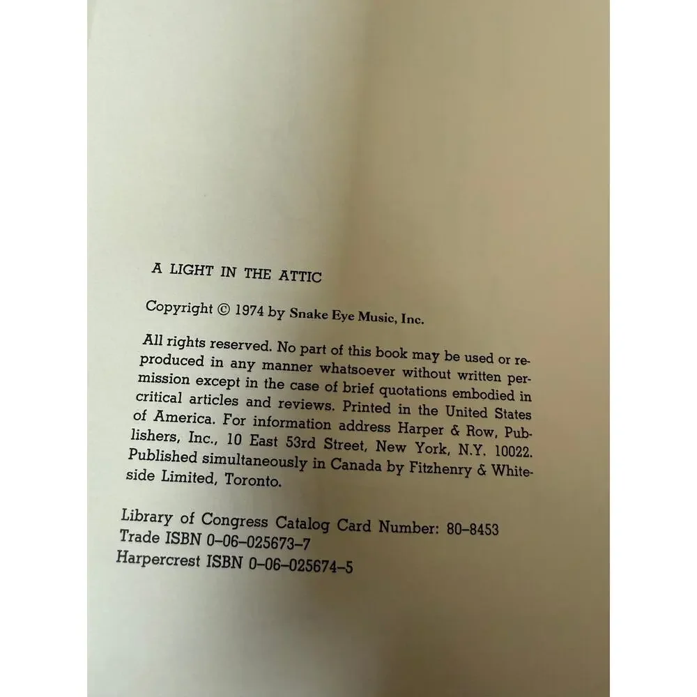 A Light In The Attic - Shel Silverstein - Snake Eye Music 1974 Edition Hardcover